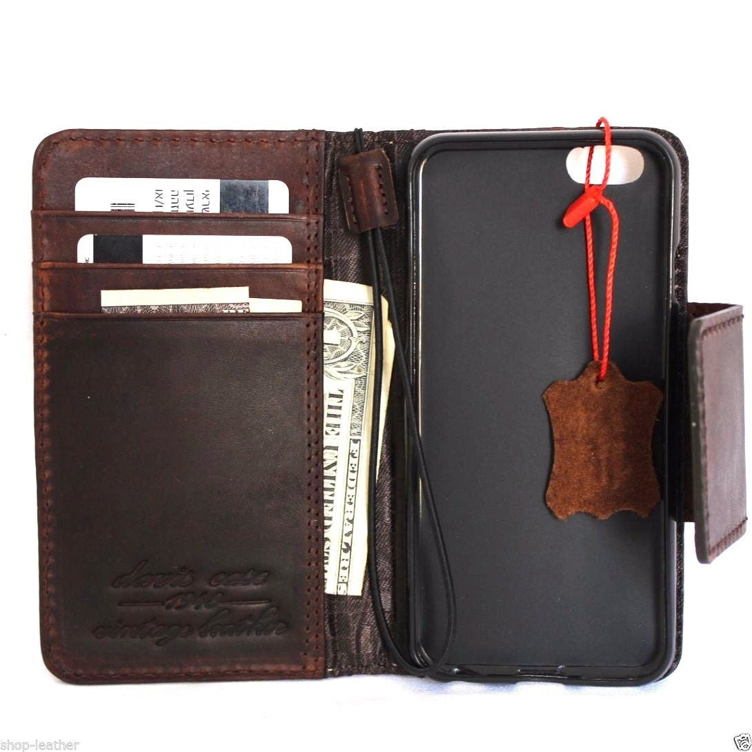Handmade genuine Italian leather iPhone 6/6s case with wallet credit holder and magnetic closure, featuring a stylish and secure design.