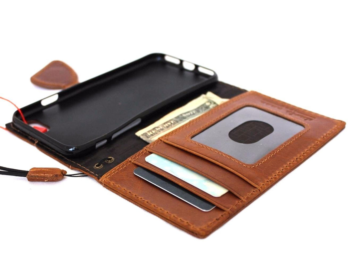 Genuine full leather iPhone 8 case with wallet-style design, card slots, magnetic closure, slim fit, for wireless charging, D Davis Classic
