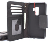 Echte Vintage-Lederhülle für Samsung Galaxy S9 Plus, Buch-Jafo-Brieftasche, Magnetverschluss, Abdeckung, Kartenfächer, Riemen, Daviscase, Schwarz