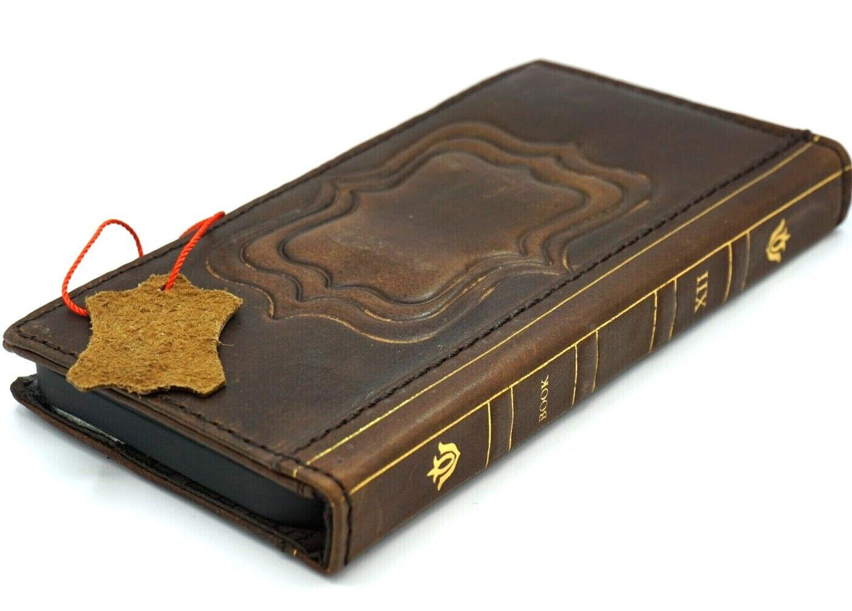 Leather phone wallet case for iPhone 11-15 Pro Max, handmade vintage design with card slots, full grain leather, DAVISCASE.