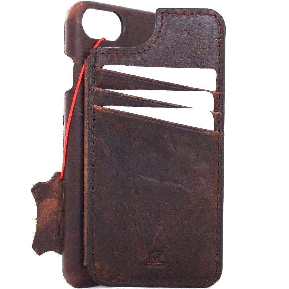Genuine dark leather iPhone SE 2 wallet case with card slots and slim design, featuring a book-style cover by DavisCase.
