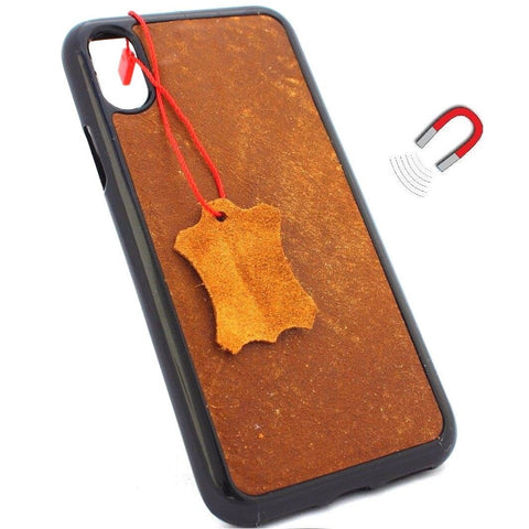 Genuine Leather Case for iPhone X book wallet magnetic slim cover vintage bright brown Daviscase Art