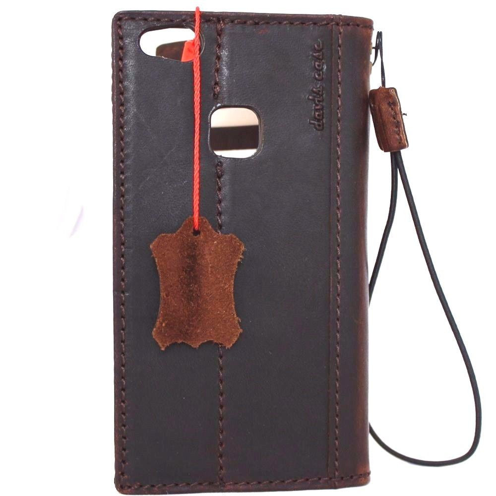 Handmade genuine brown leather wallet case for Huawei P10 Lite, slim and luxurious, designed for Galaxy phones, with card slots and protective cover