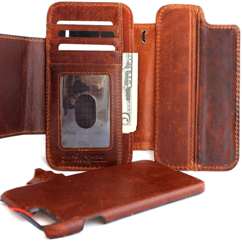 Genuine full leather removable case for iPhone 6s Plus with wallet-style design, credit card slots, and magnetic closure.