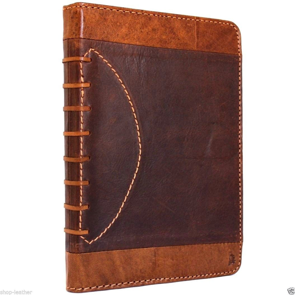 Genuine brown leather iPad Mini 4 case cover with slim football design, crafted for protection and style.