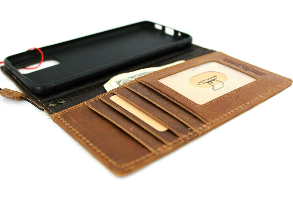 Genuine leather Samsung Galaxy S20 Plus wallet case by DAVISCASE with card slots, ID holder, and wireless charging compatibility in tan