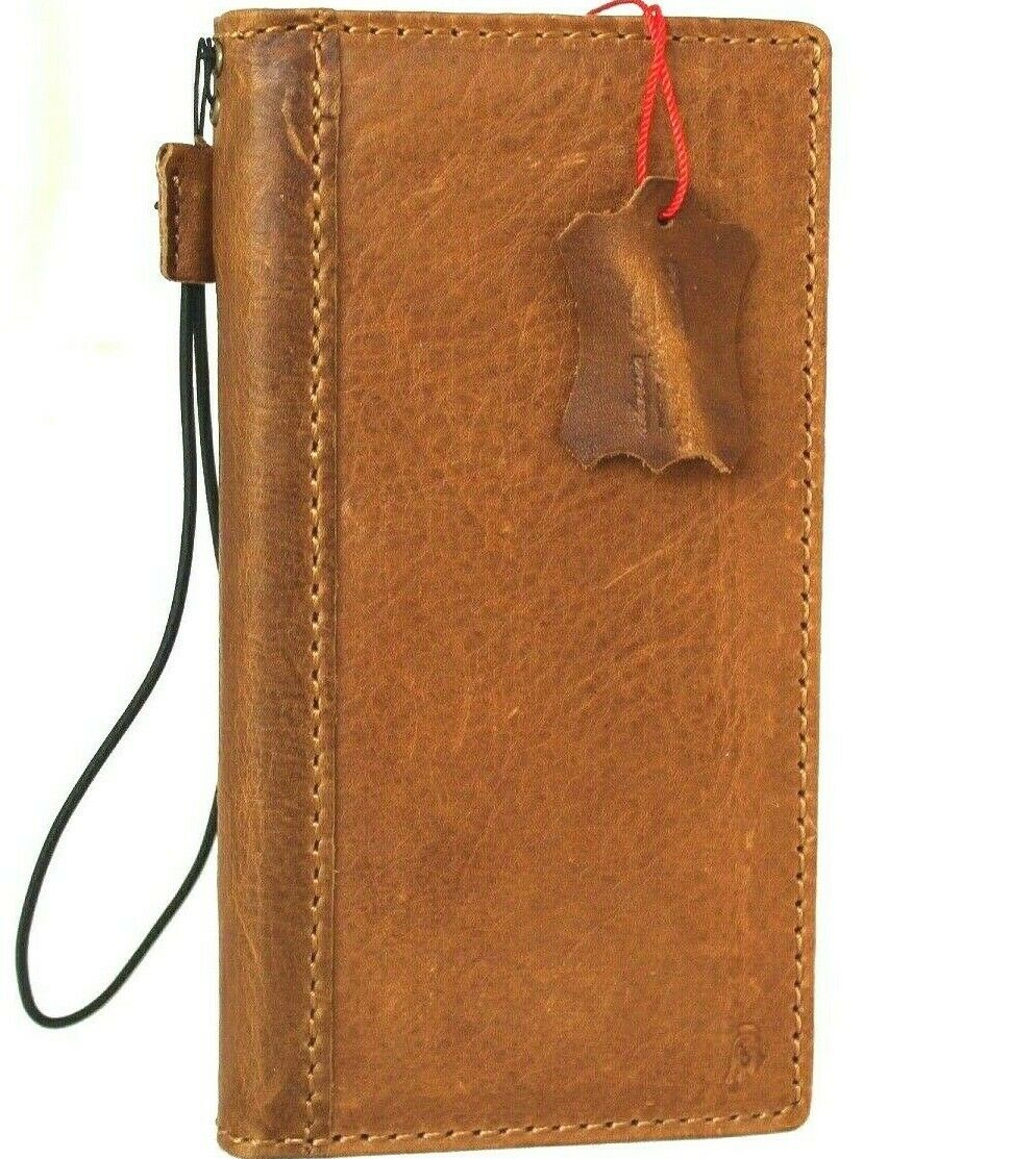 Genuine full tan leather iPhone 12 Pro Max case with ID window, credit card slots, vintage soft cover by DAVISCASE.