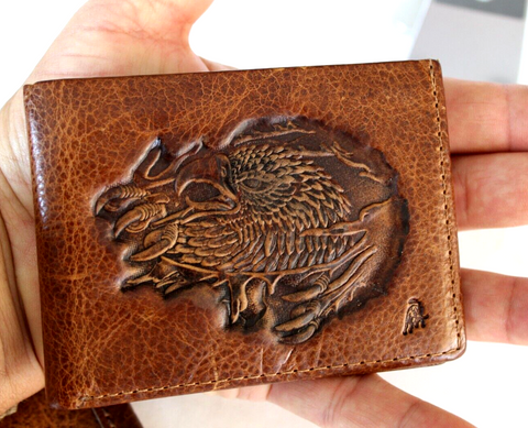 Portefeuille en cuir véritable pour hommes, fentes pour cartes de crédit, arbre de vie, fait à la main, Tan EagleDiy DavisCase Luxury