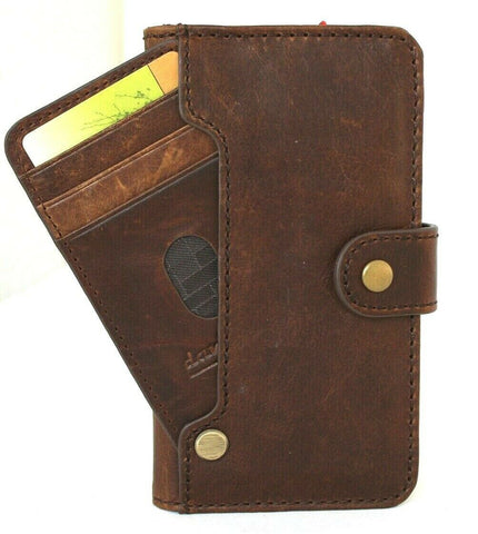 Genuine Natural Dark Leather Case For Apple iPhone 12 PRO Book Wallet Vintage Style ID Window Credit Cards Slots Soft Cover Full Grain DavisCase