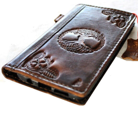Genuine Leather For Galaxy s22 s21 s20 s23 Ultra s8 s9 Note 8 9 10 20 21 A71 A51 A12 A31 4G 5G Case plus Art Wallet Book Vintage  Style Credit Cover Wireless Full Grain Davis Luxury The Tree of Life Diy Mini