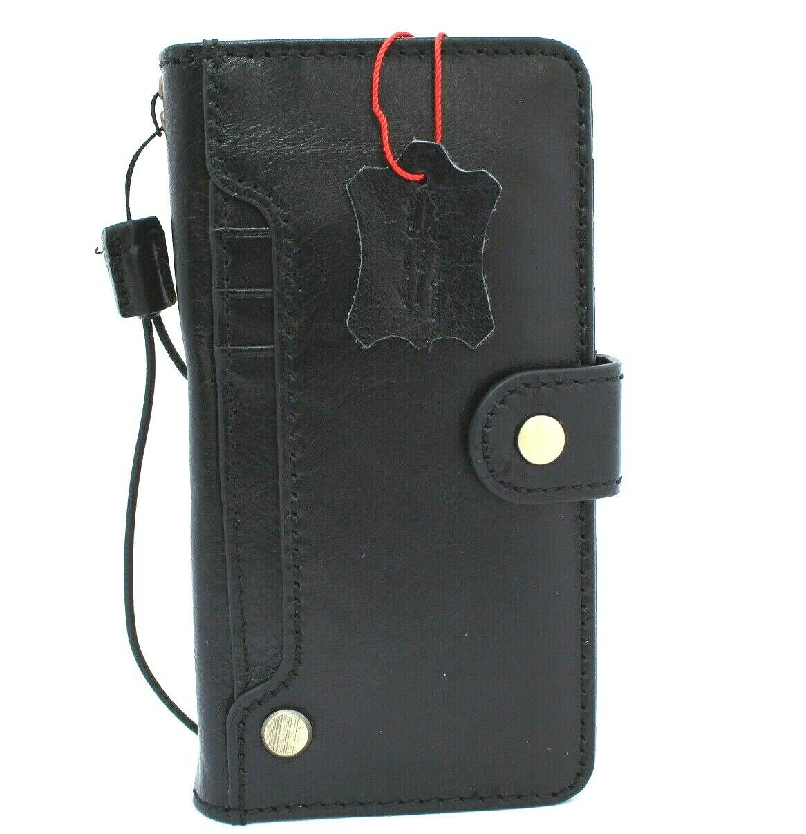 Genuine black leather Samsung Galaxy S20 wallet case with ID window, handmade by DAVISCASE, featuring a rubber holder and wireless charging.