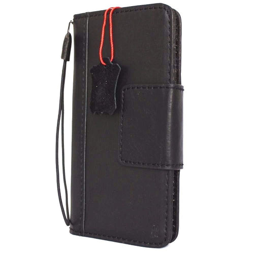 Genuine black leather iPhone 8 Plus case with magnetic cover wallet credit holder, handcrafted by DAVISCASE.