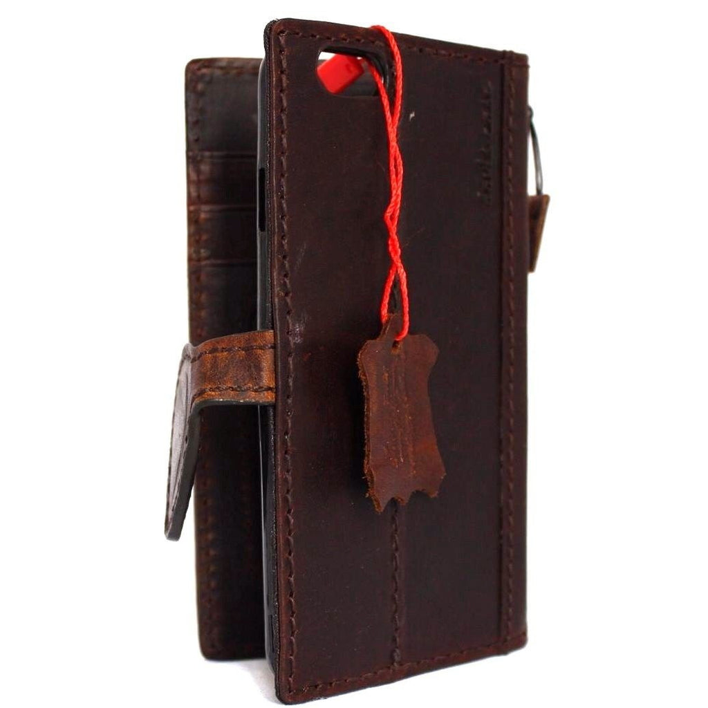 Handmade genuine Italian leather iPhone 6/6s case with wallet credit holder, featuring a sleek, durable design and card slots.