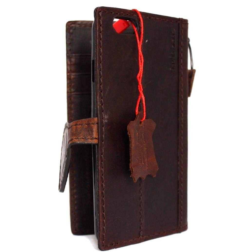 Handmade genuine Italian leather iPhone 6/6s case with wallet credit holder, featuring a sleek, durable design and card slots.