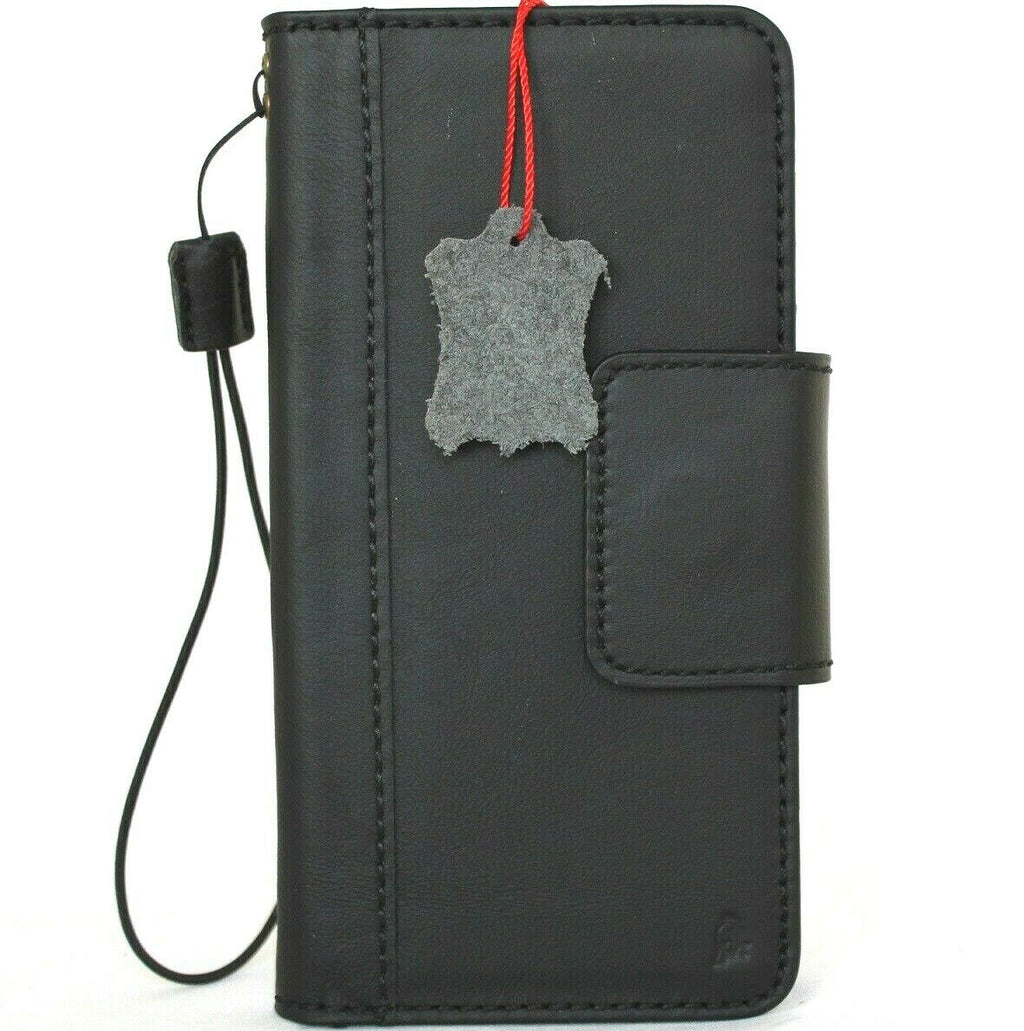 Genuine black leather Galaxy Note 20 Ultra 5G wallet case by DavisCase with card slots, ID window, and magnetic closure.