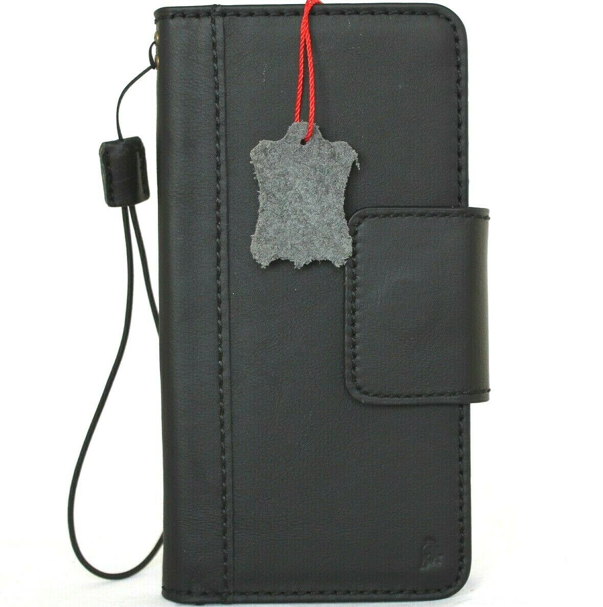 Genuine black leather Galaxy Note 20 Ultra 5G wallet case by DavisCase with card slots, ID window, and magnetic closure.