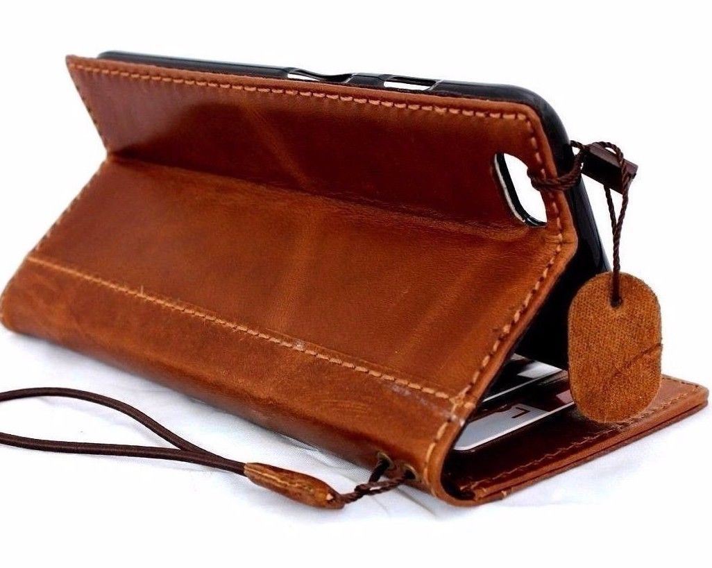 Genuine full leather iPhone 6/6s case with wallet credit holder, handmade luxury phone cover in classic style.