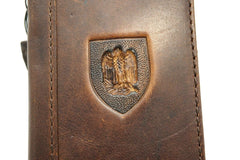 Étui en cuir véritable pour Apple iPhone 11 12 13 14 15 Pro Max 7 8 Plus Eagle crafts falcon SE XS portefeuille livre Style Vintage fentes pour cartes de crédit couverture sans fil pleine fleur fait à la main de luxe Mini Art bricolage allemand