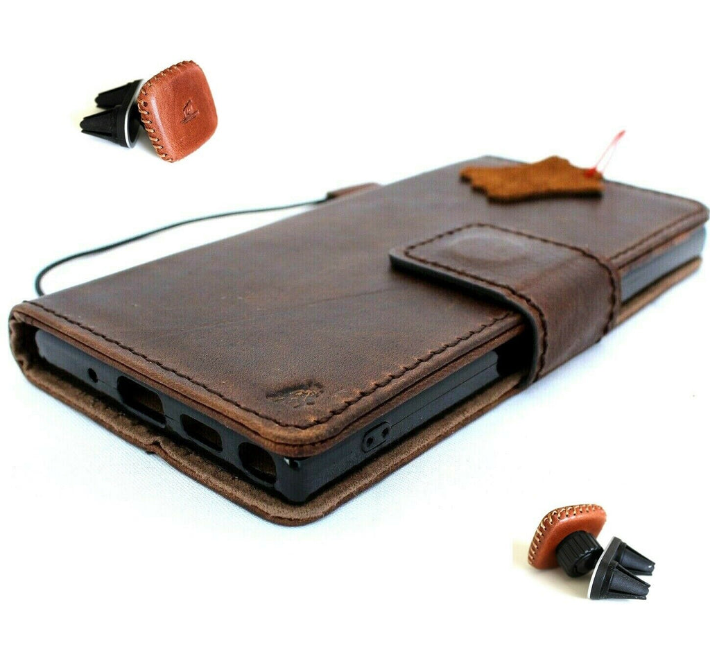 Handmade genuine full soft leather Samsung Galaxy Note 10 wallet case with window, slim stand, magnetic car holder, and removable features.