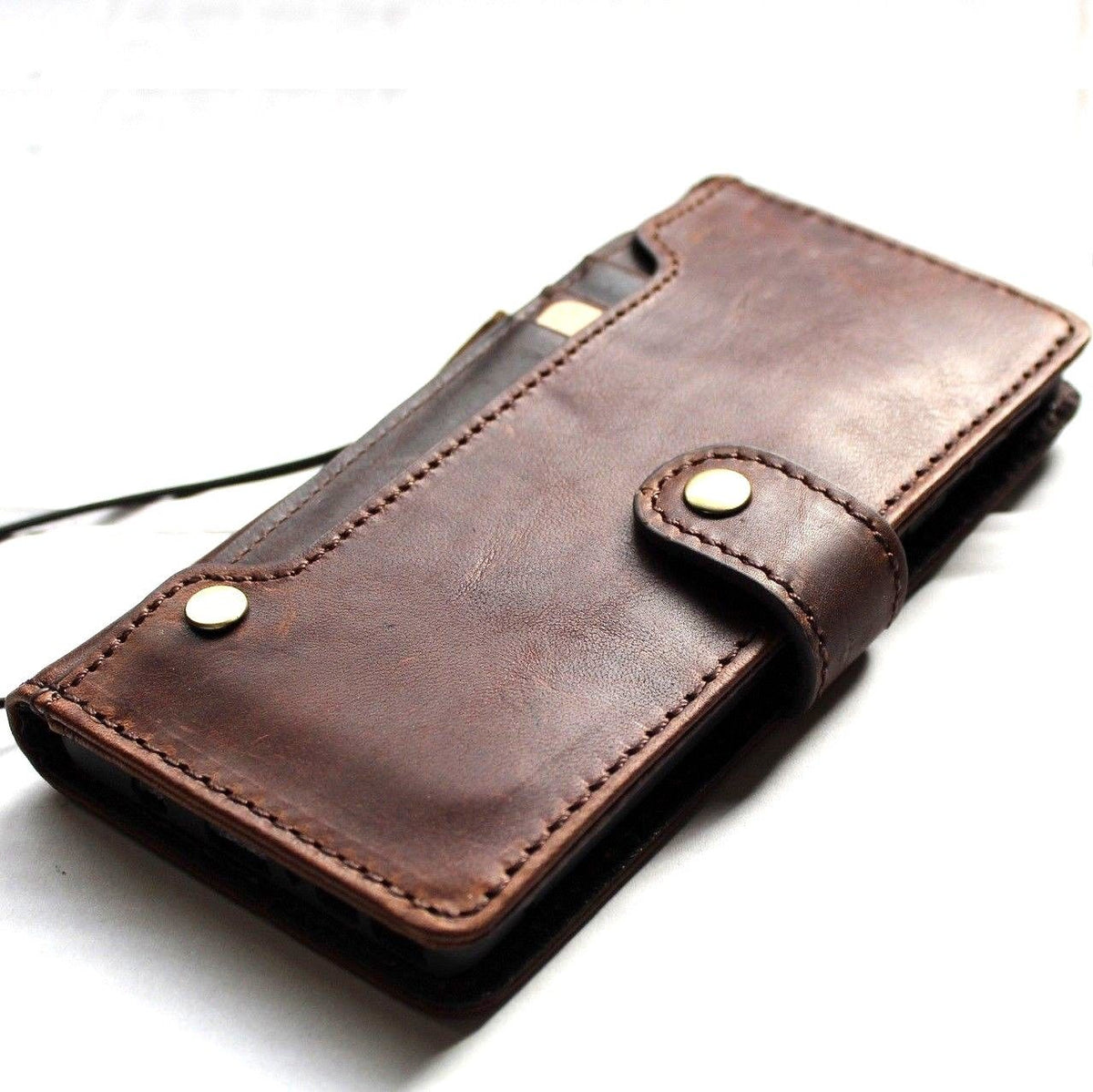 Handmade genuine vintage leather Galaxy Note 9 case with wallet design, card slots, and magnetic closure by DavisCase.