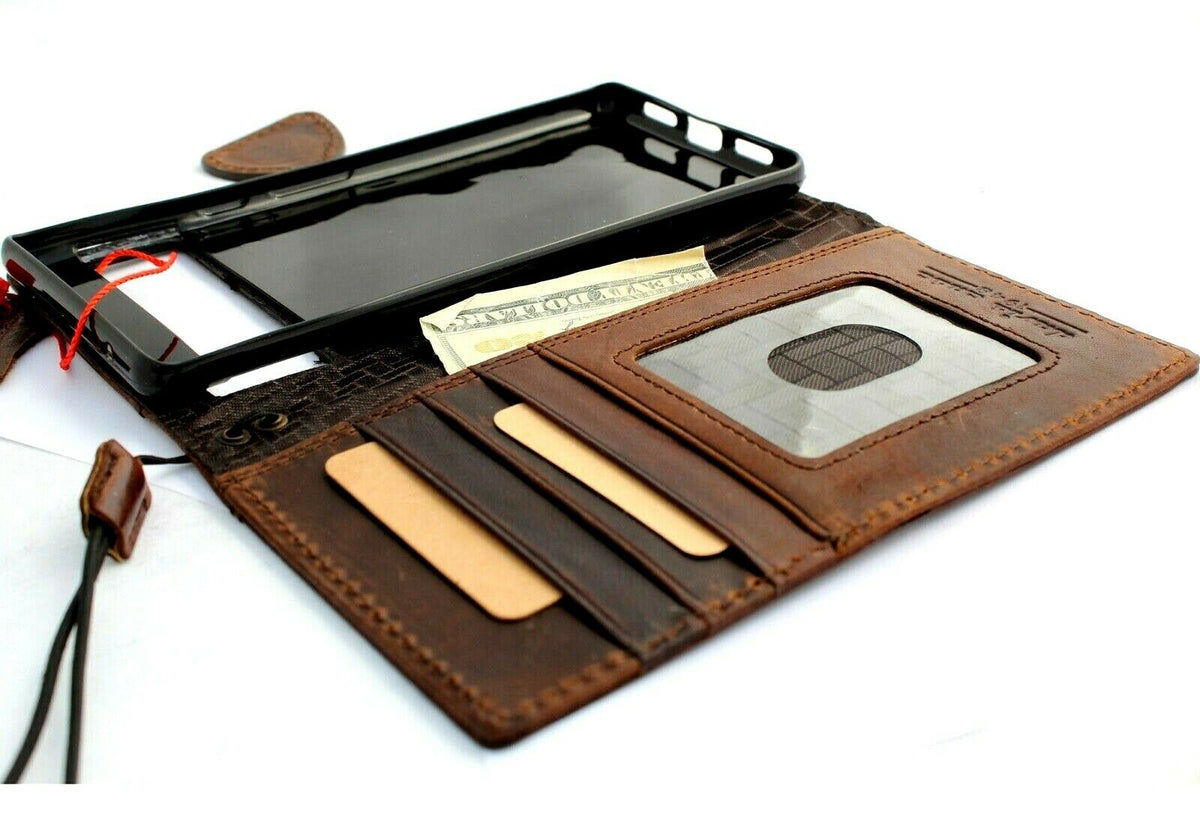 Google Pixel 7 Pro leather case by DAVISCASE with magnetic closure, wallet style, retro stand, for wireless charging.