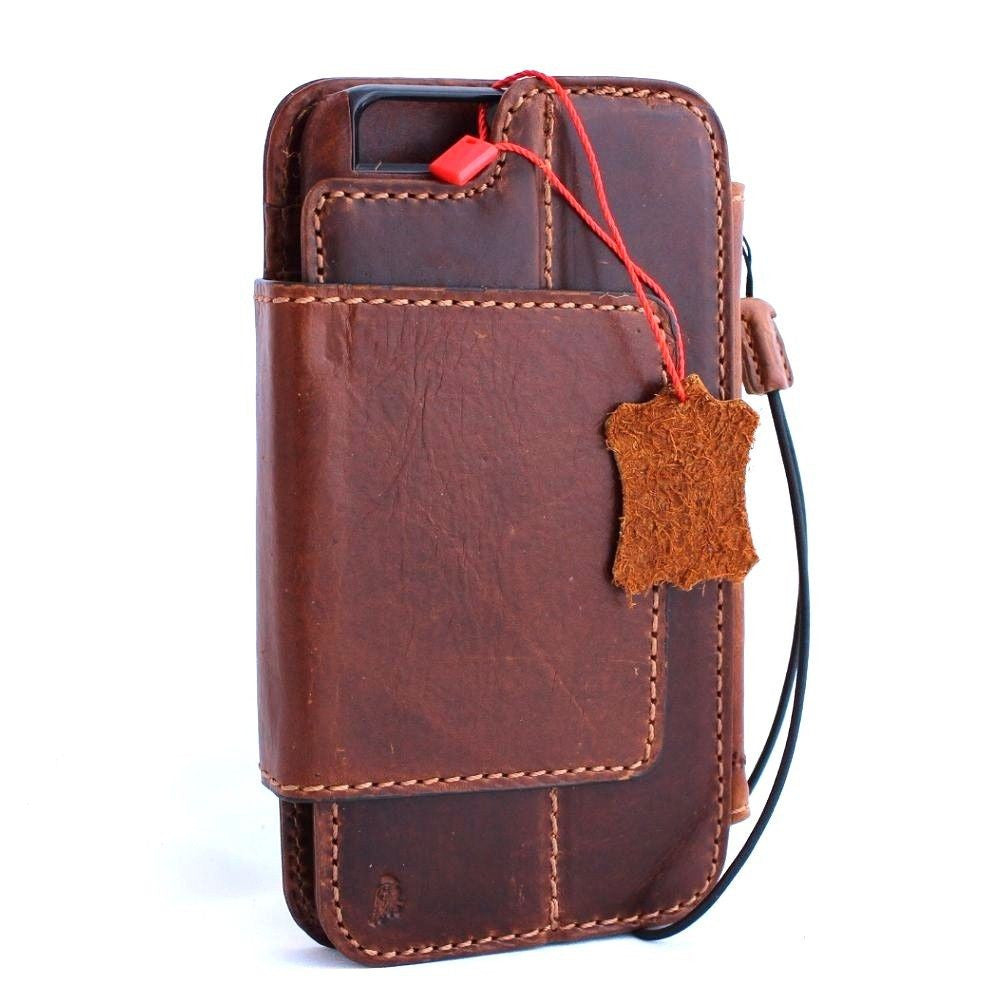 Genuine full leather removable wallet case for iPhone 6s Plus with credit card slots, magnetic clasp, slim handmade design.