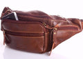 Genuine soft brown leather waist pouch bag for men with retro design and zipper closure, by DAVISCASE.