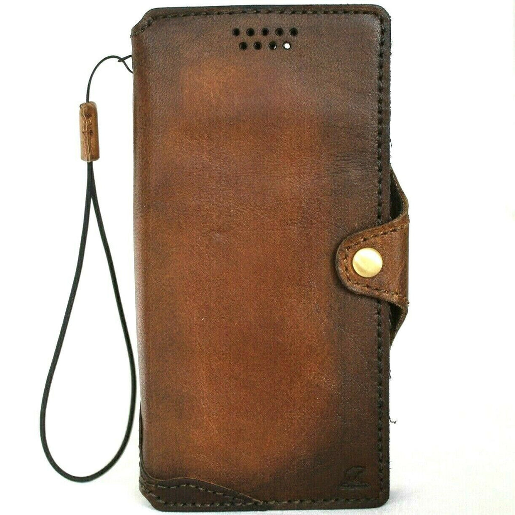 Handmade genuine soft leather wallet case for iPhone 12 Pro Max with vintage look, credit card slots, slim design by DAVISCASE