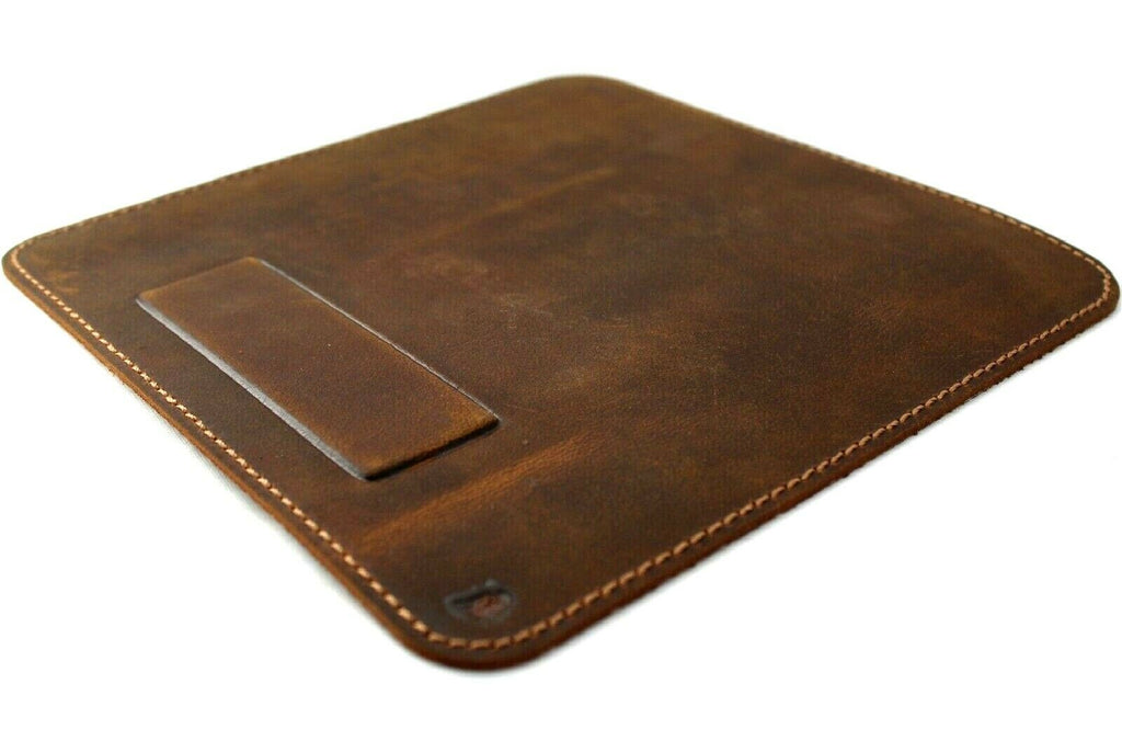 Genuine handmade soft leather mouse pad by DAVISCASE, vintage retro style, with smooth leather surface and handcrafted detailing.