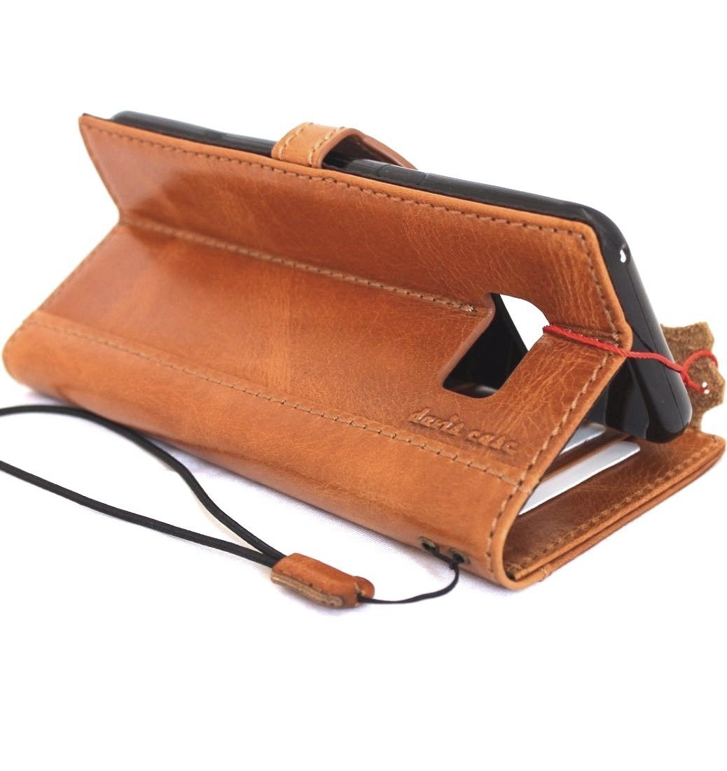 Vintage full leather Samsung Galaxy S8 Plus wallet case with magnetic closure, light brown strap, handmade luxury phone cover.
