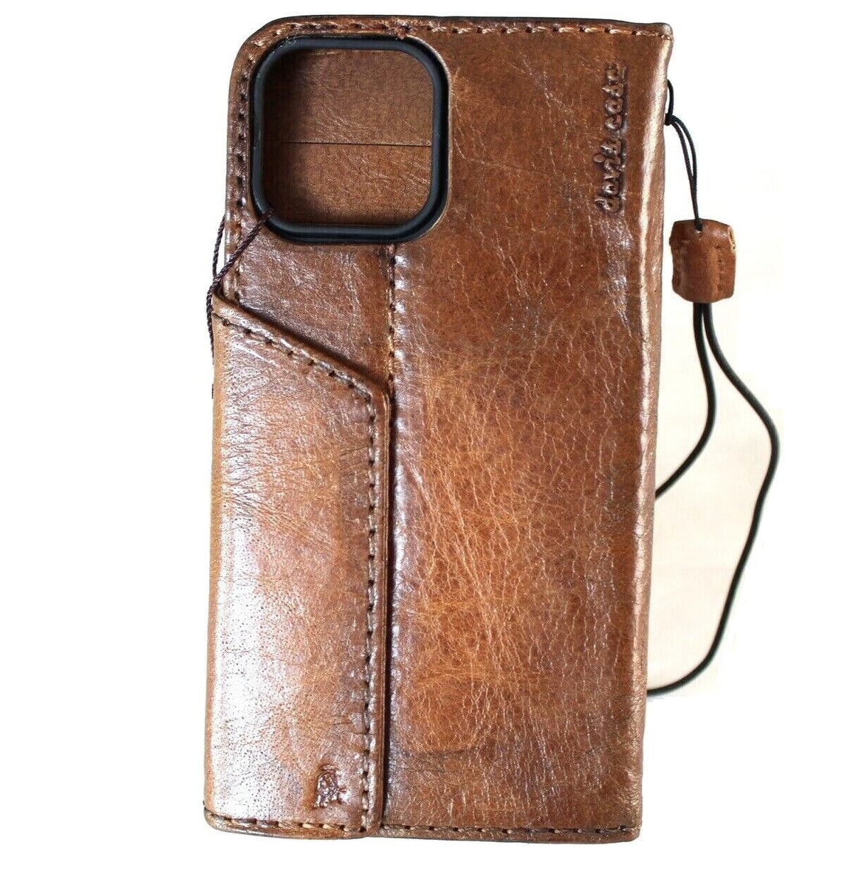 DavisCase genuine leather Google Pixel 7 Pro wallet case with fold design, stand feature, tree of life stamping, and wireless charging support
