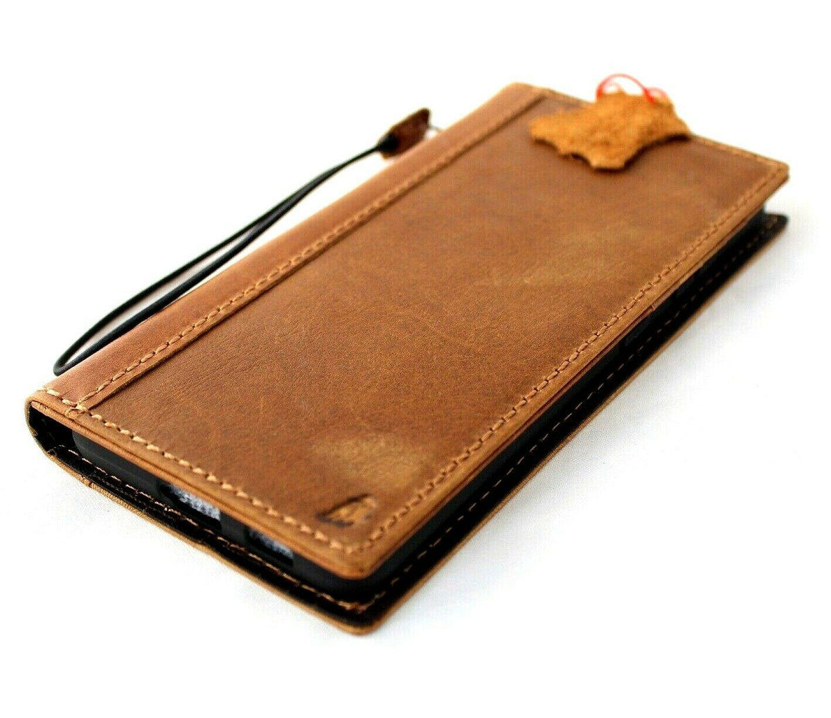 Genuine leather Samsung Galaxy S21 Ultra book wallet case by DAVISCASE with card slots, wireless charging holder, and ID window.