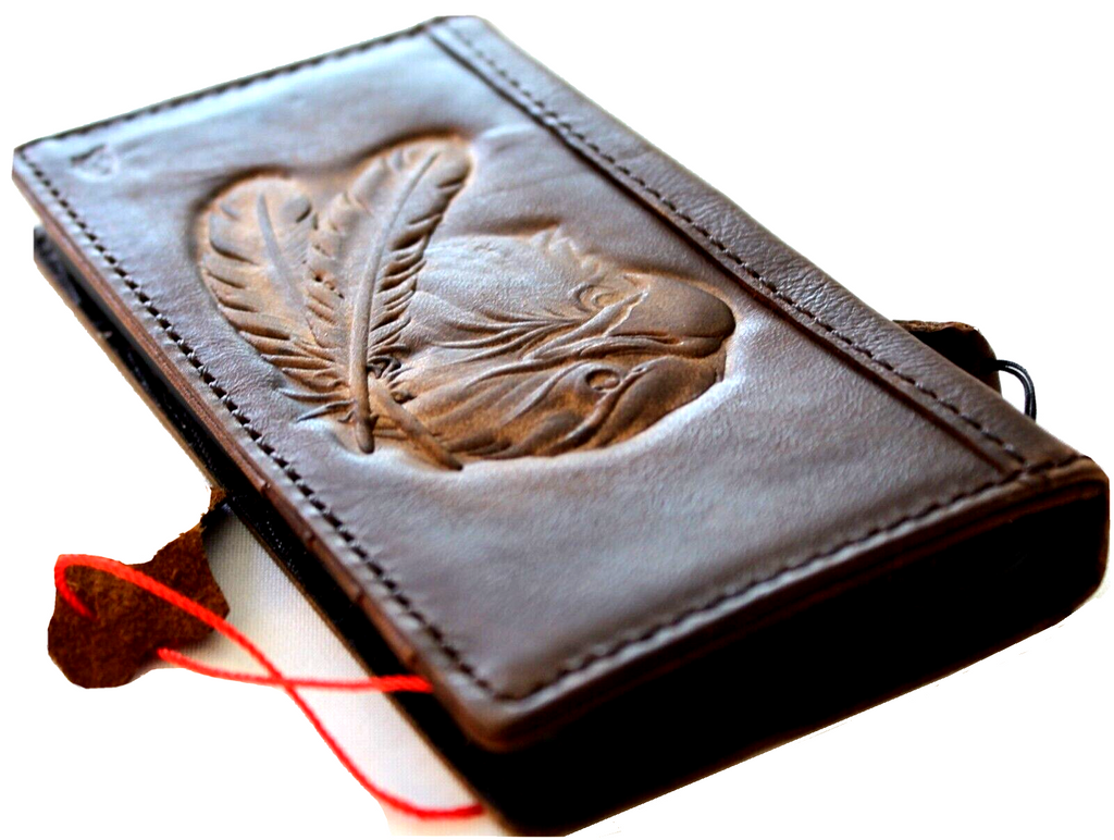 DavisCase genuine leather phone case with wallet for Galaxy S and Note series, vintage eagle design, handmade luxury cover.