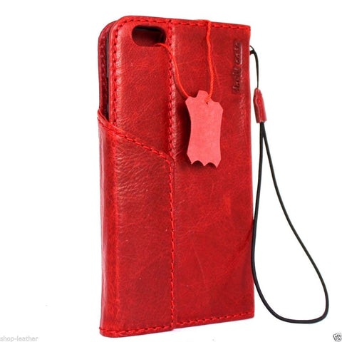 Schutzhülle aus echtem OIL-Leder für das iPhone 6S Plus, Buch-Brieftaschenband, Kreditkarte, Ausweis, 6S + Magnet, Business-Rot von Daviscase
