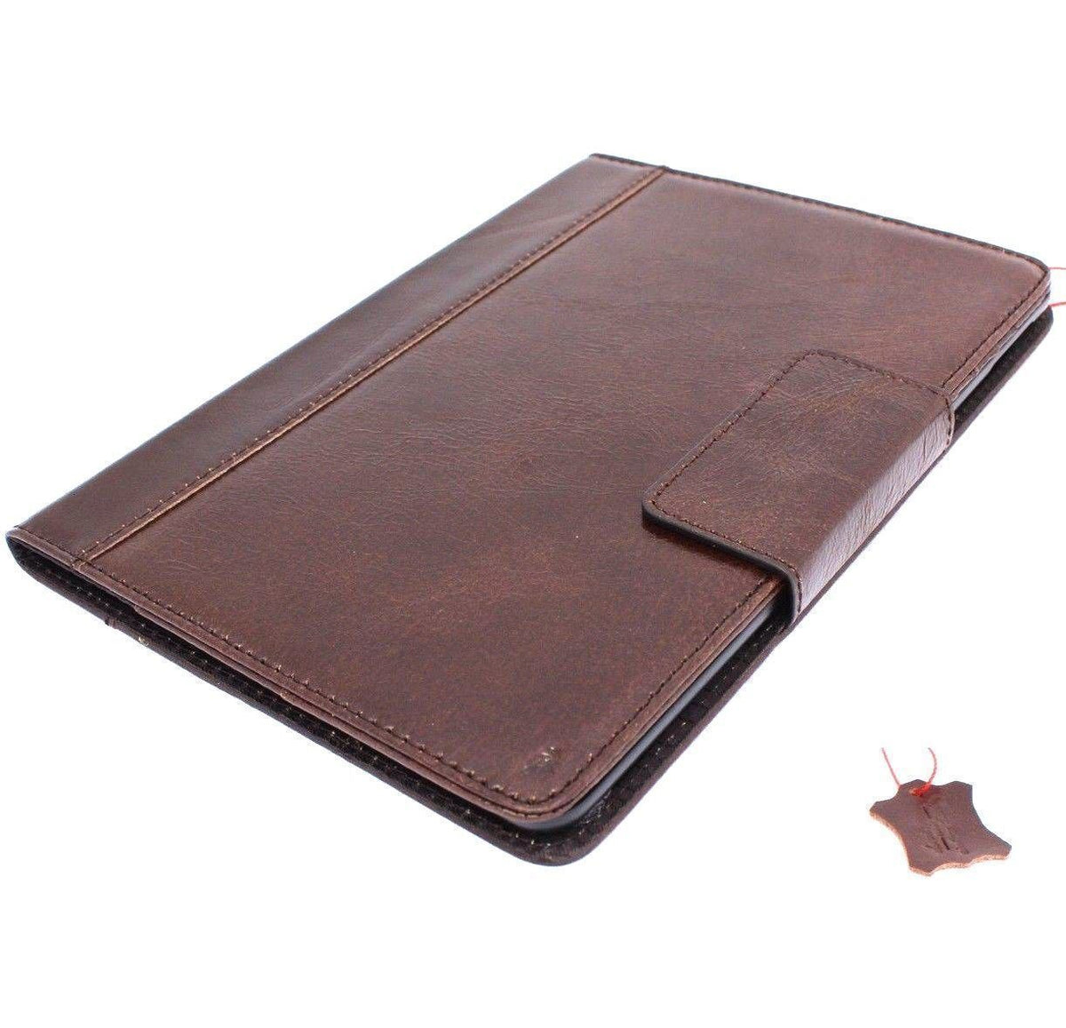 Brown genuine leather iPad case by DAVISCASE with card slots, magnetic closure, slim design, for Apple iPad 9.7 (2018 2017).