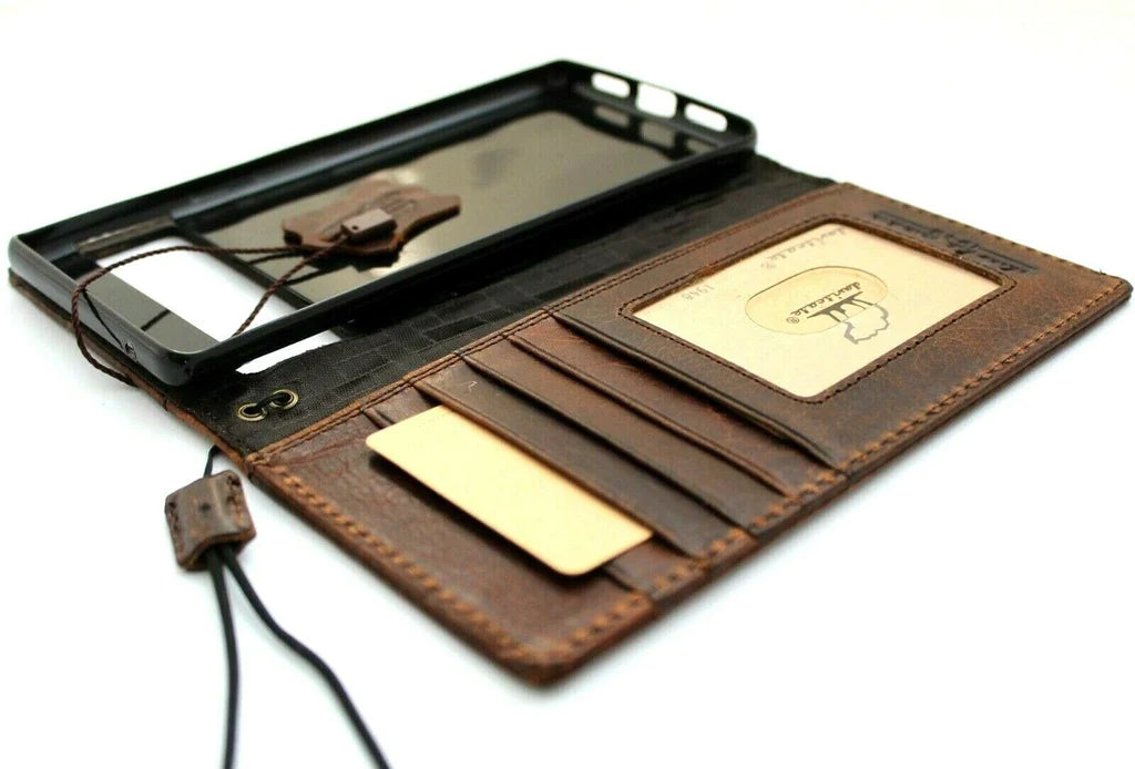 DavisCase genuine leather book wallet case for OnePlus 15, 13, 12, dark retro style with stand and wireless charging feature