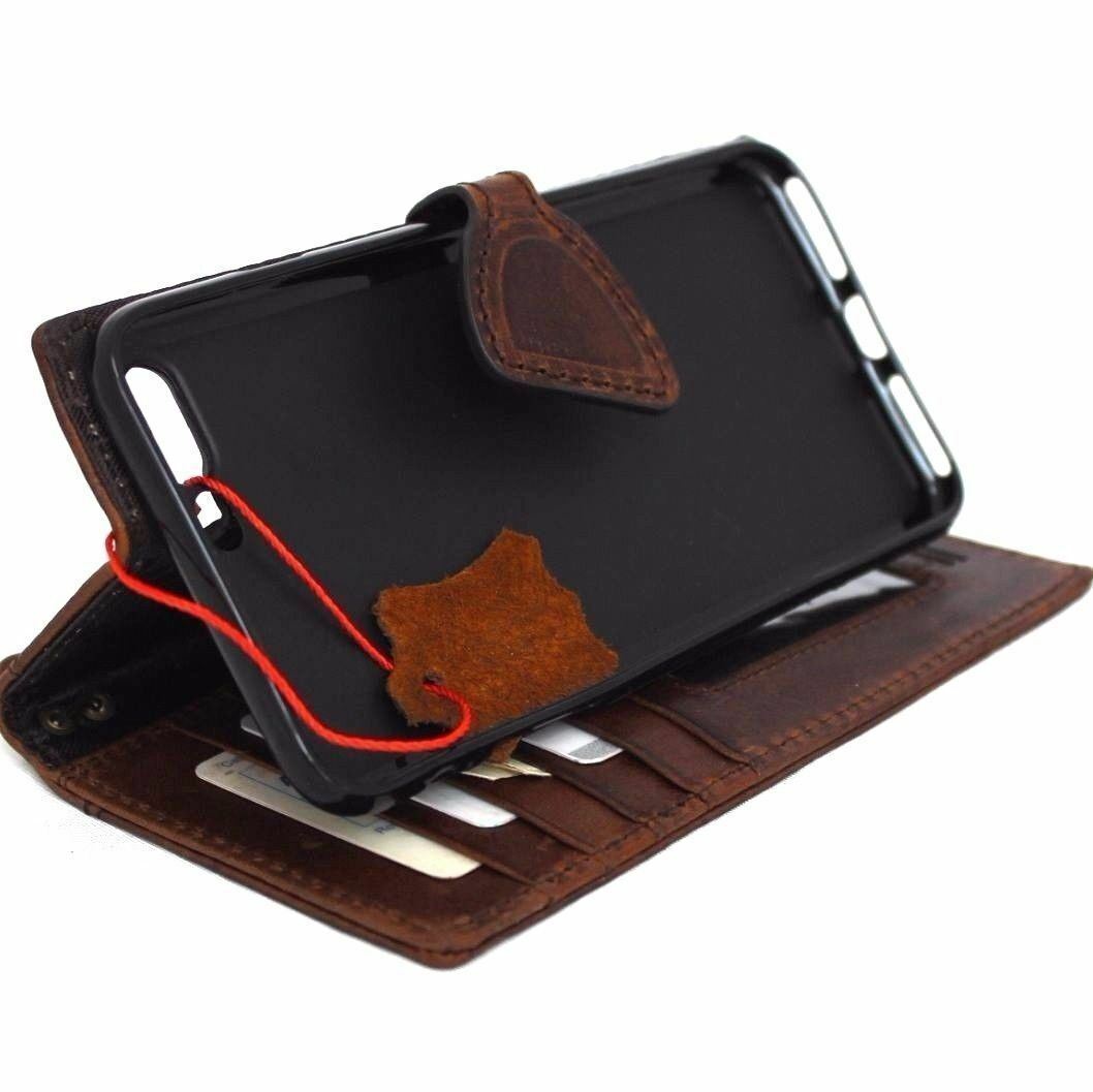 DavisCase genuine dark full leather wallet case for iPhone SE 2 2020, with magnetic closure and space for credit cards.