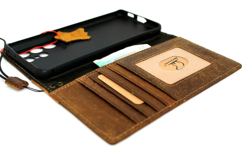 Genuine leather Samsung Galaxy S21 Ultra 5G wallet case with ID window, card slots, wireless charging holder, DavisCase suede design