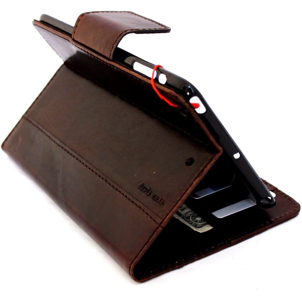 Vintage brown genuine leather iPad mini 4 case with card slots, designed as a stylish handbag cover by DavisCase.