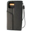 Genuine black leather wallet case for iPhone 12 Pro Max with credit card slots, soft cover, full grain leather by DAVISCASE