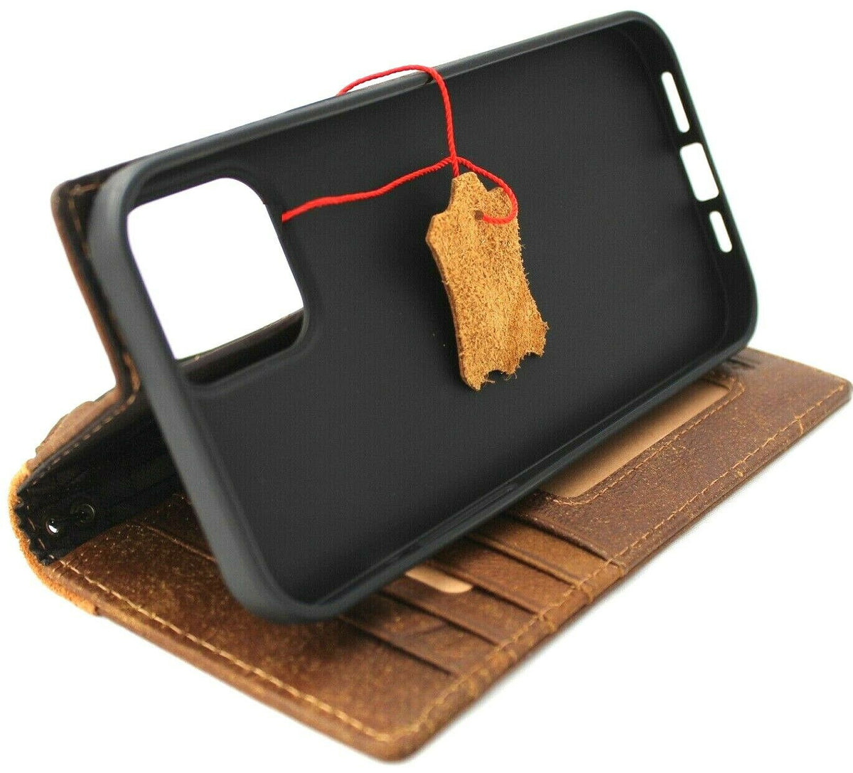 DAVISCASE handmade leather phone case for iPhone and Galaxy models, vintage style wallet cover with full grain leather.
