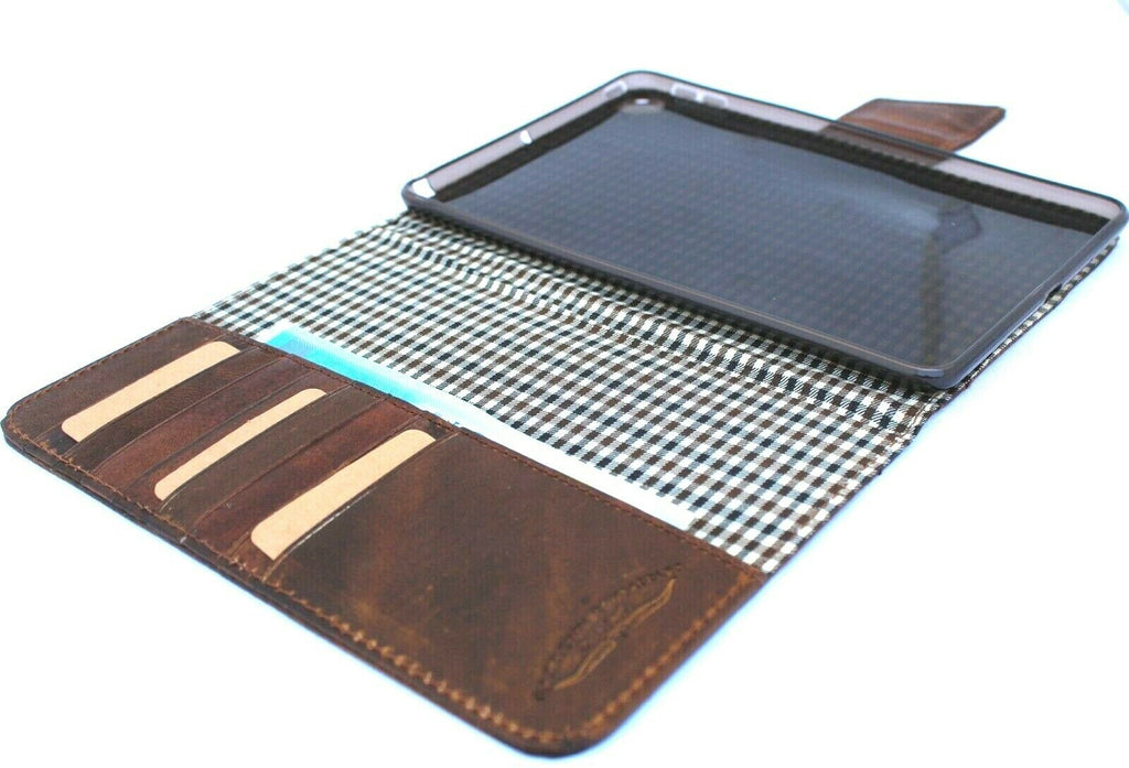Genuine dark leather iPad mini 5 case by DAVISCASE with card slots, vintage design, handmade, for 2019 5th generation Apple tablet