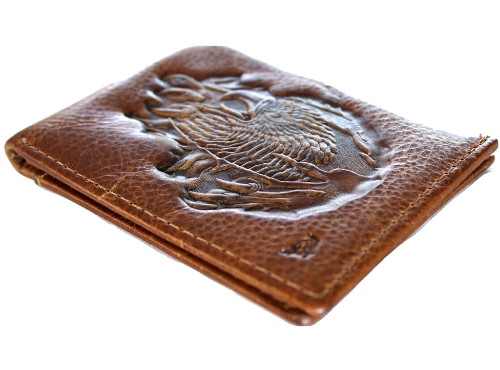 Men's genuine leather wallet by DAVISCASE with credit card slots, bill compartment, and Tree of Life design in tan leather.