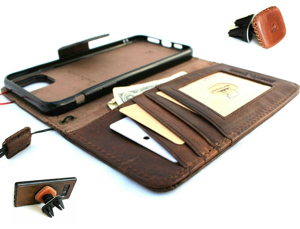Handmade genuine leather case for Apple iPhone 11 with wallet credit holder, magnetic removable prime holder, and car mount by DAVISCASE