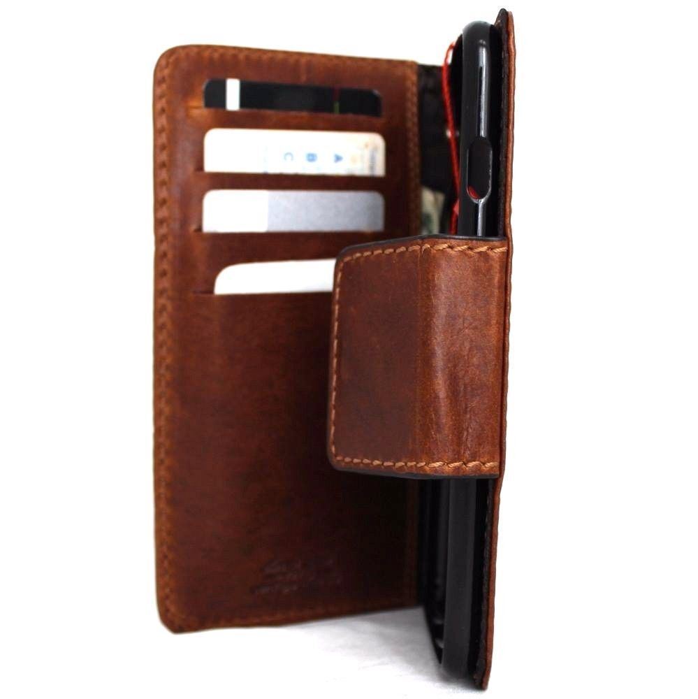 Handmade genuine leather phone case for iPhone 12-15 Pro Max, Galaxy S22, Note 10, and A52, vintage wallet cover with magnetic closure.