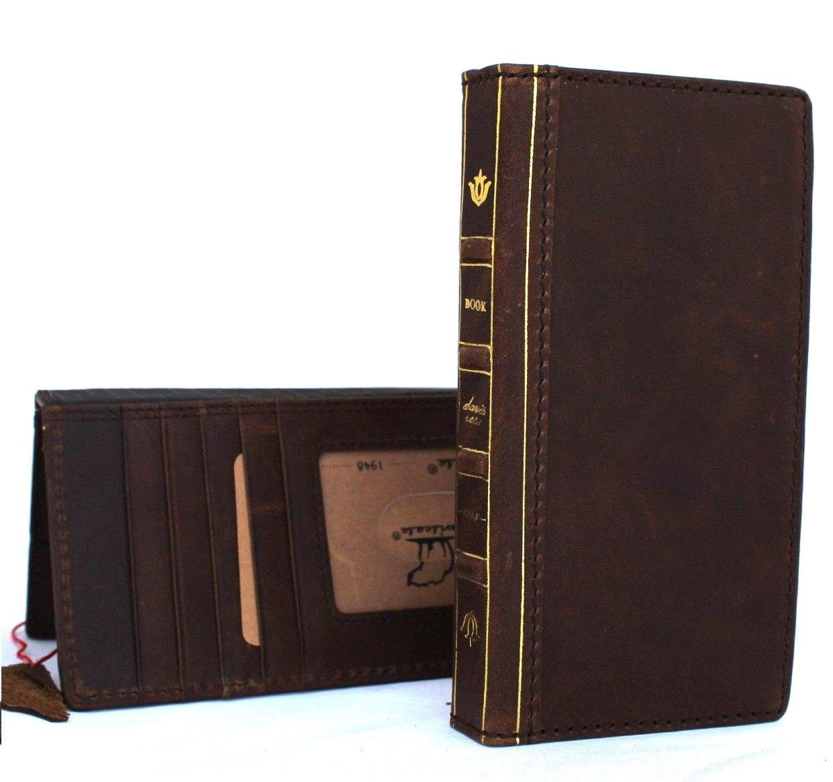 Handmade genuine leather iPhone XS Max case with wallet design by DAVISCASE, featuring soft holder and slim retro book style.