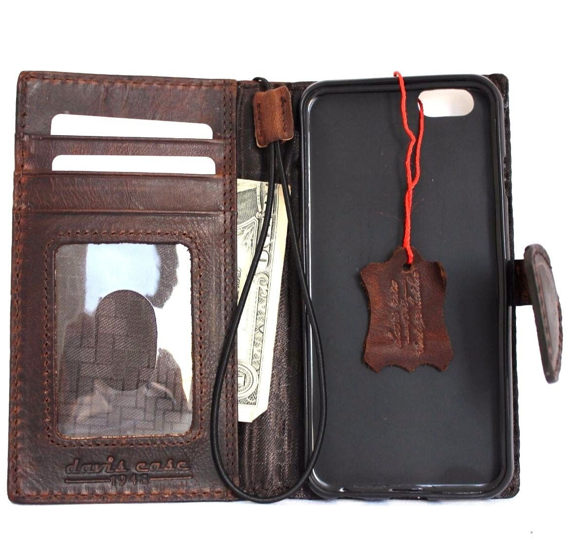 Genuine Italian leather iPhone 6/6s safe case cover with wallet credit holder, handmade for stylish phone protection.