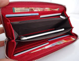 Damen-Geldbörse aus echtem Echtleder mit Reißverschluss, Münzen, rote Kreditkarten, Geld rot