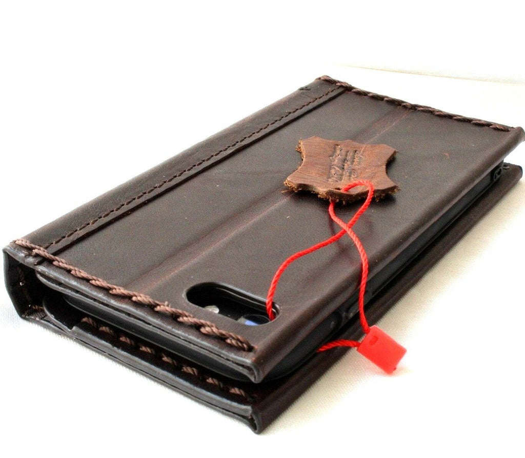 DavisCase genuine dark leather handmade iPhone 8 slim case with wallet card slots, vintage business style, soft wireless charging compatible