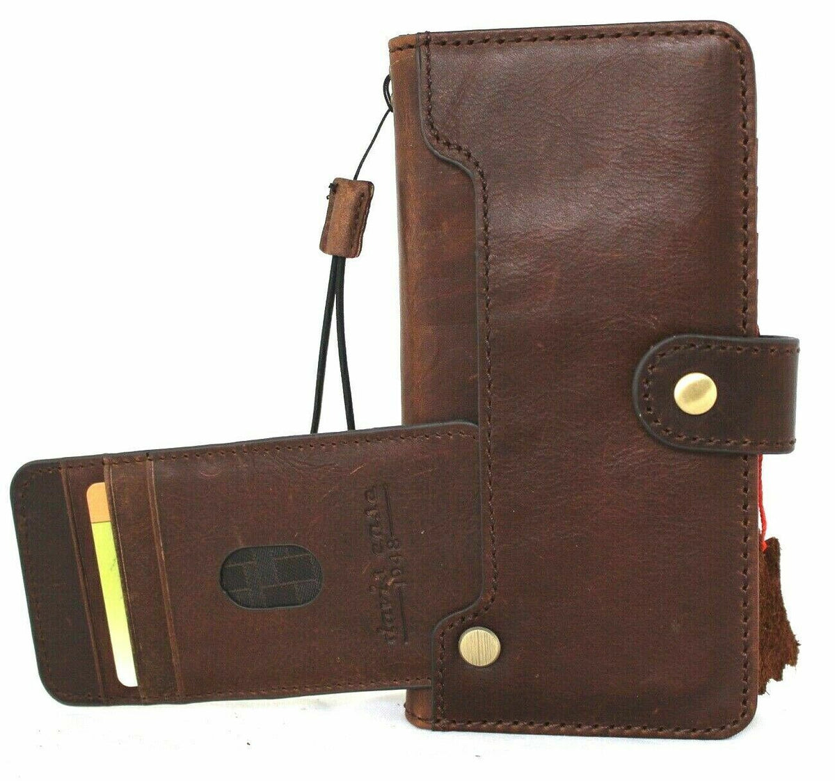 Handmade genuine leather phone case for Galaxy S24, S25, S26 Edge Plus, Note Z Fold 7 Plus, featuring wallet and book cover design by DAVISCASE